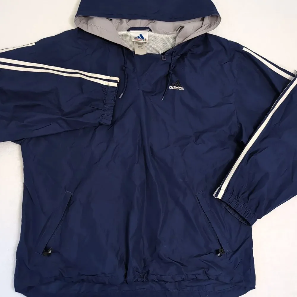 Vintage Adidas Men's Size Large Windbreaker Hooded Three 3 Stripe Vent Y2K Baggy
